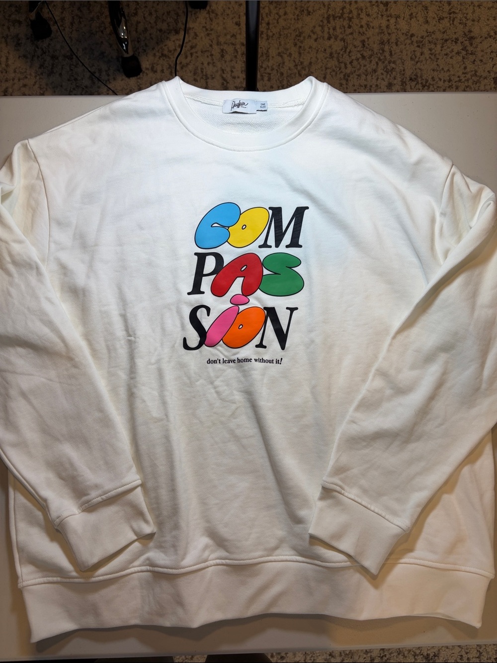 COMPASSION Colorblock Graphic Crewneck Sweatshirt - White